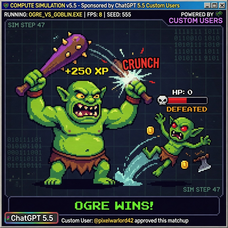 Pixel art ogre defeating a goblin in OGRE MODE
